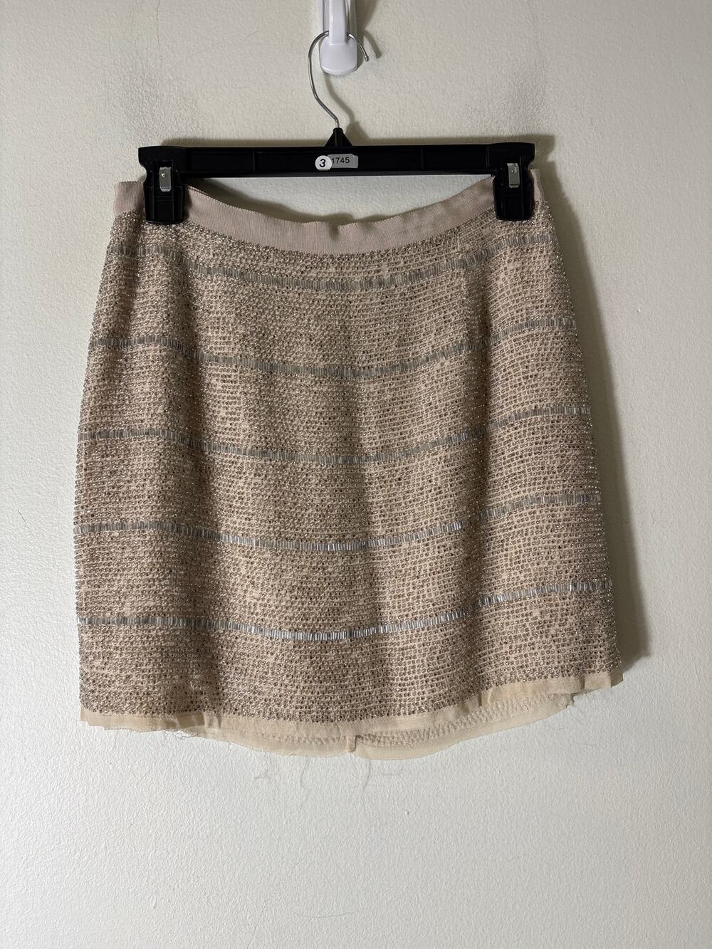Gryphon Beige Sequin Beaded Mini Skirt Sz XS
